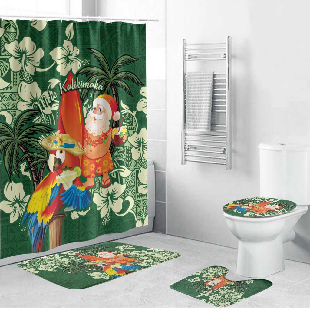 Moss Green Tropical Christmas Hawaii Tapa Bathroom Set Aloha Santa Drink Party - Polynesian Pride