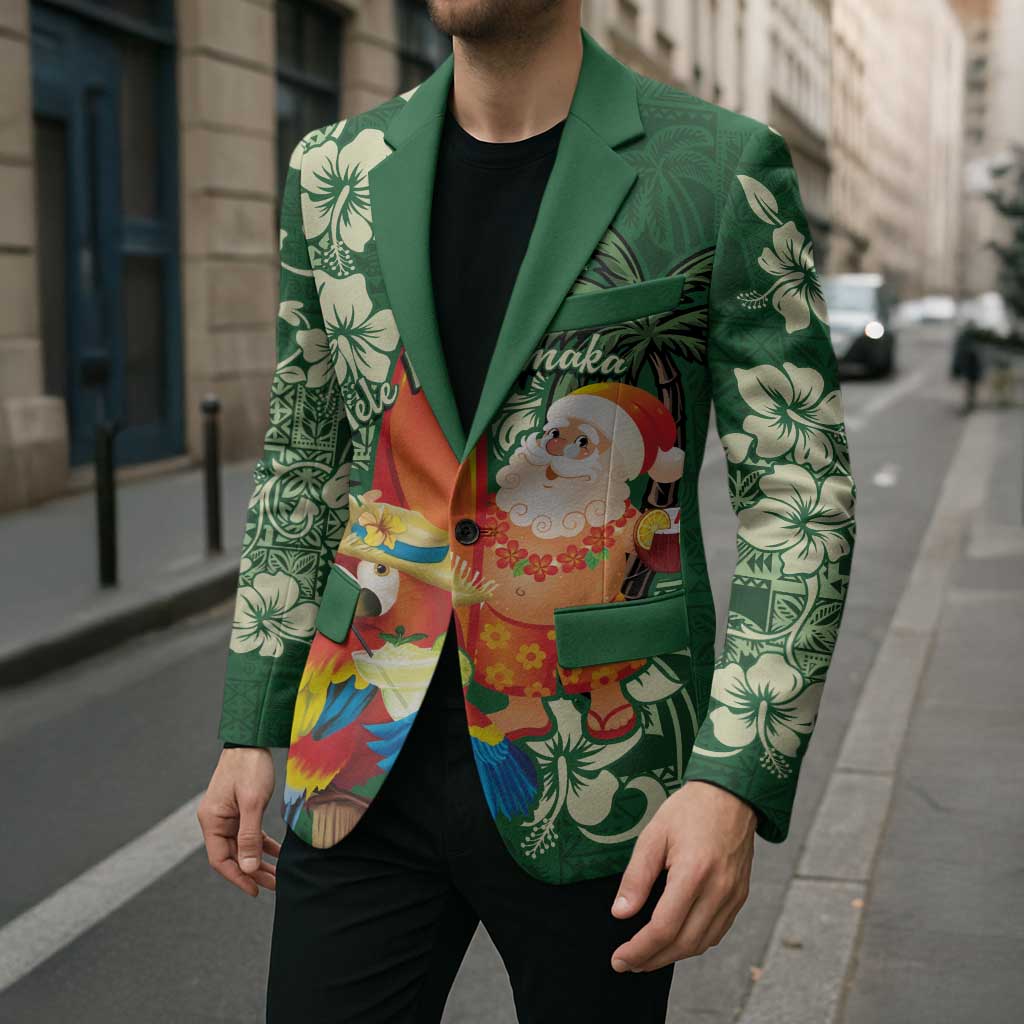 Moss Green Tropical Christmas Hawaii Tapa Blazer Aloha Santa Drink Party - Polynesian Pride