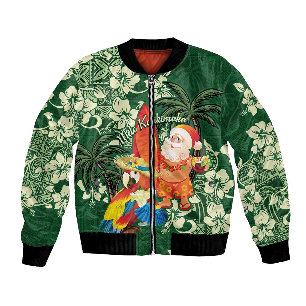 Moss Green Tropical Christmas Hawaii Tapa Bomber Jacket Aloha Santa Drink Party - Polynesian Pride