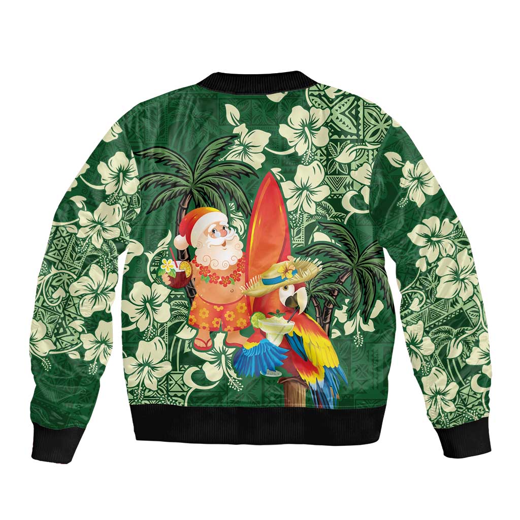 Moss Green Tropical Christmas Hawaii Tapa Bomber Jacket Aloha Santa Drink Party - Polynesian Pride