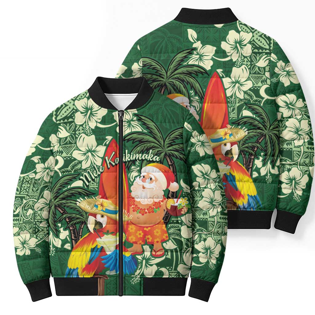 Moss Green Tropical Christmas Hawaii Tapa Bomber Puffer Jacket Aloha Santa Drink Party - Polynesian Pride