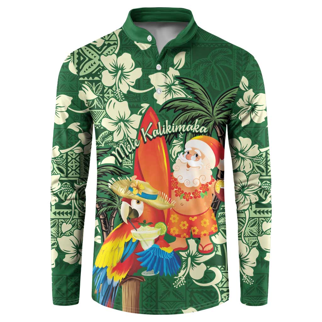 Moss Green Tropical Christmas Hawaii Tapa Button Sweatshirt Aloha Santa Drink Party - Polynesian Pride