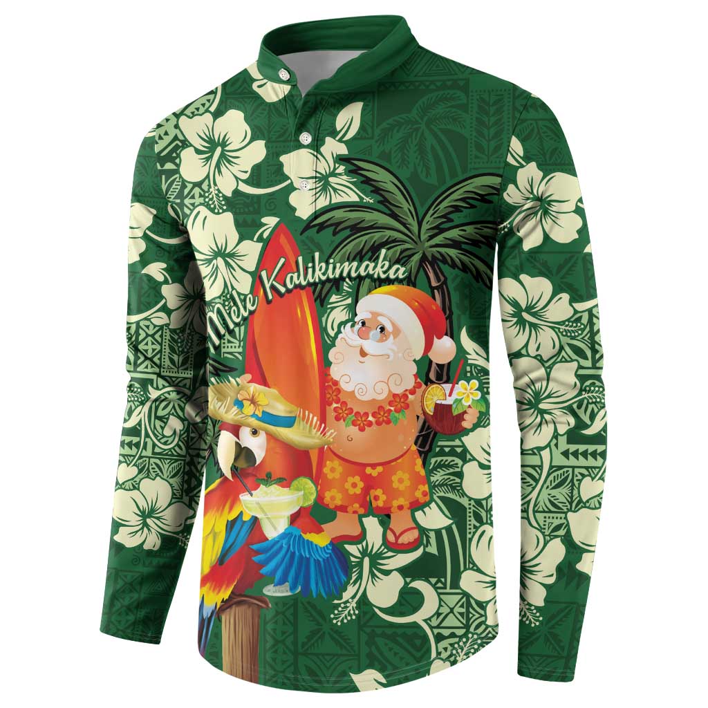Moss Green Tropical Christmas Hawaii Tapa Button Sweatshirt Aloha Santa Drink Party - Polynesian Pride