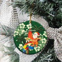 Moss Green Tropical Christmas Hawaii Tapa Ceramic Ornament Aloha Santa Drink Party - Polynesian Pride