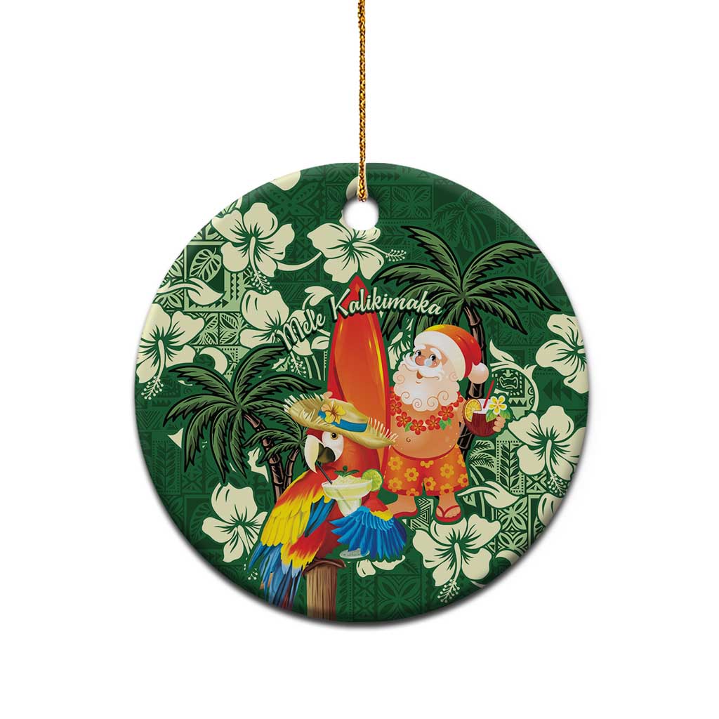 Moss Green Tropical Christmas Hawaii Tapa Ceramic Ornament Aloha Santa Drink Party - Polynesian Pride