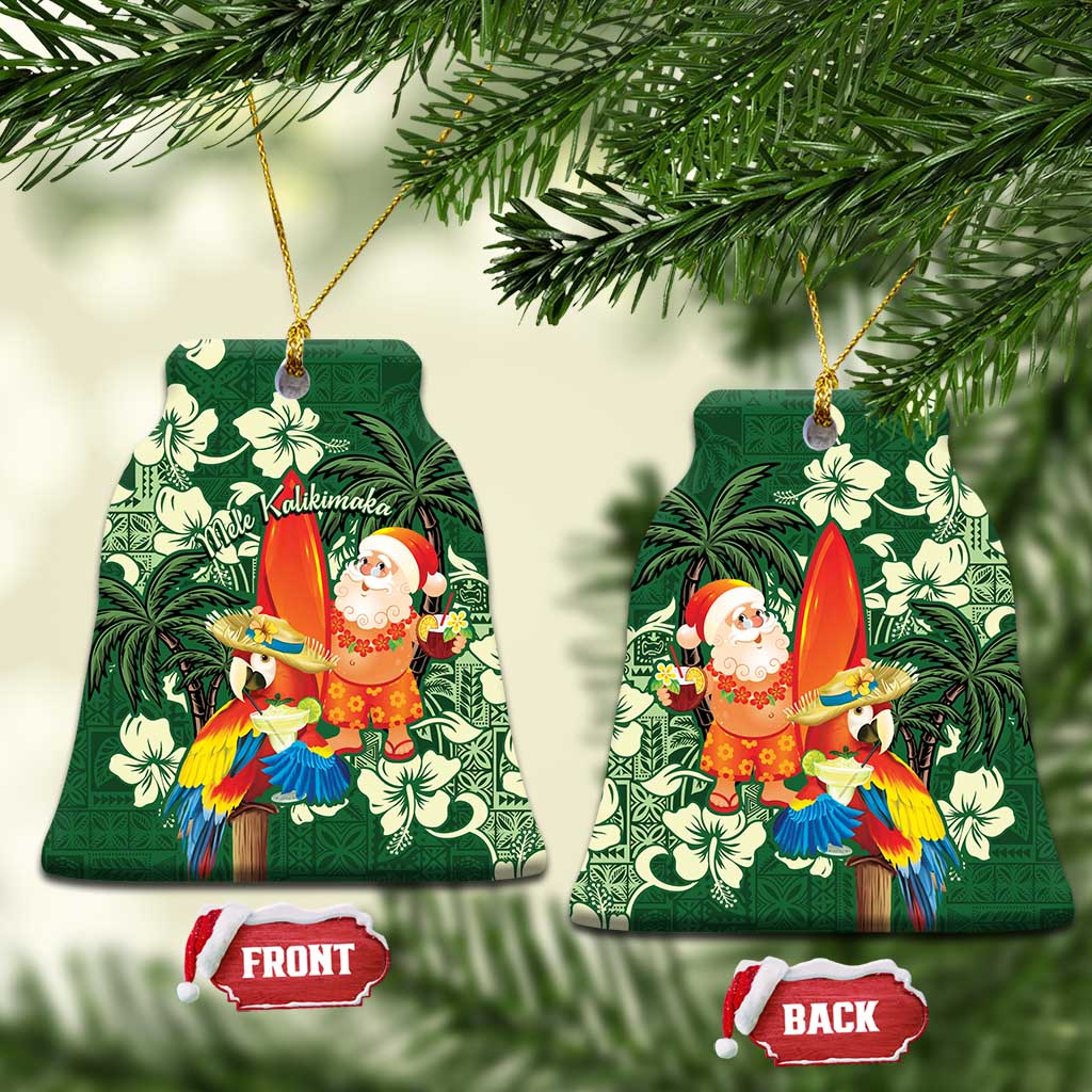 Moss Green Tropical Christmas Hawaii Tapa Ceramic Ornament Aloha Santa Drink Party - Polynesian Pride