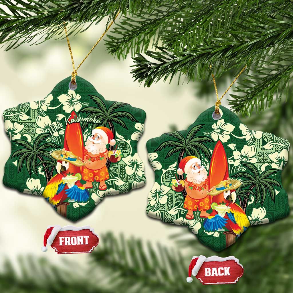 Moss Green Tropical Christmas Hawaii Tapa Ceramic Ornament Aloha Santa Drink Party - Polynesian Pride