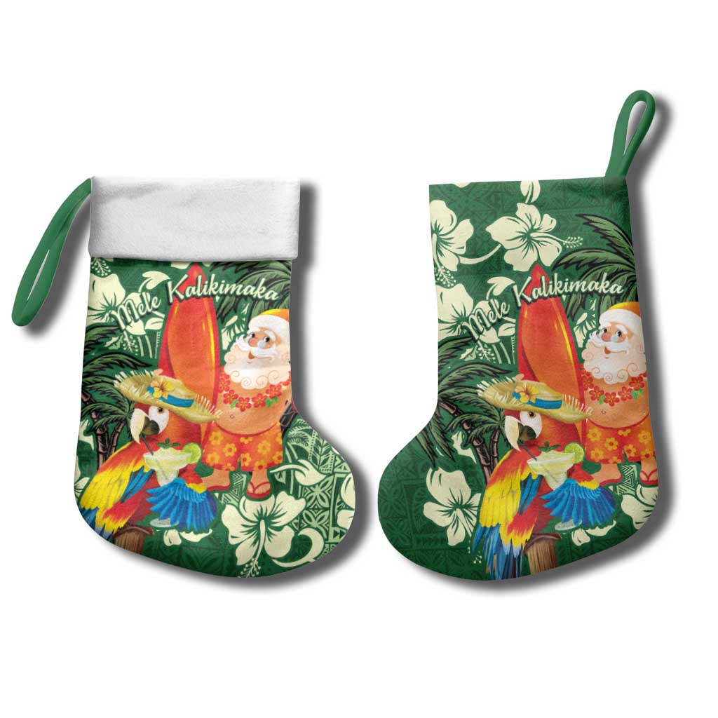 Moss Green Tropical Christmas Hawaii Tapa Christmas Stocking Aloha Santa Drink Party - Polynesian Pride