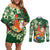 Moss Green Tropical Christmas Hawaii Tapa Couples Matching Off Shoulder Short Dress and Long Sleeve Button Shirt Aloha Santa Drink Party - Polynesian Pride