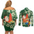 Moss Green Tropical Christmas Hawaii Tapa Couples Matching Off Shoulder Short Dress and Long Sleeve Button Shirt Aloha Santa Drink Party - Polynesian Pride