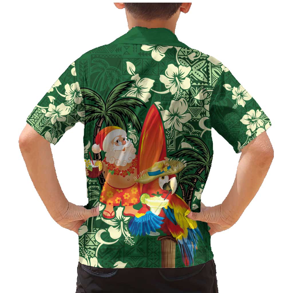 Moss Green Tropical Christmas Hawaii Tapa Family Matching Mermaid Dress and Hawaiian Shirt Aloha Santa Drink Party - Polynesian Pride