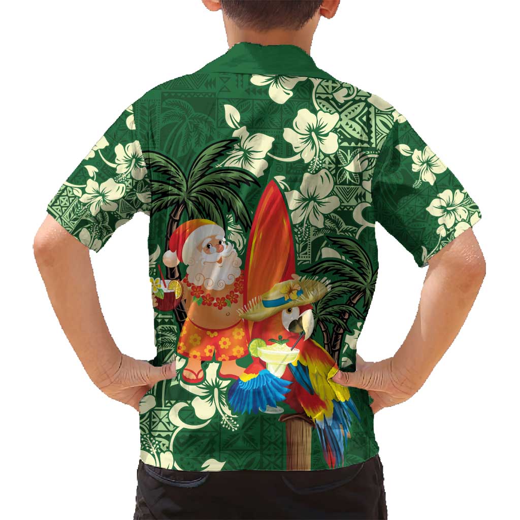 Moss Green Tropical Christmas Hawaii Tapa Family Matching Puletasi and Hawaiian Shirt Aloha Santa Drink Party - Polynesian Pride