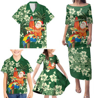 Moss Green Tropical Christmas Hawaii Tapa Family Matching Puletasi and Hawaiian Shirt Aloha Santa Drink Party - Polynesian Pride