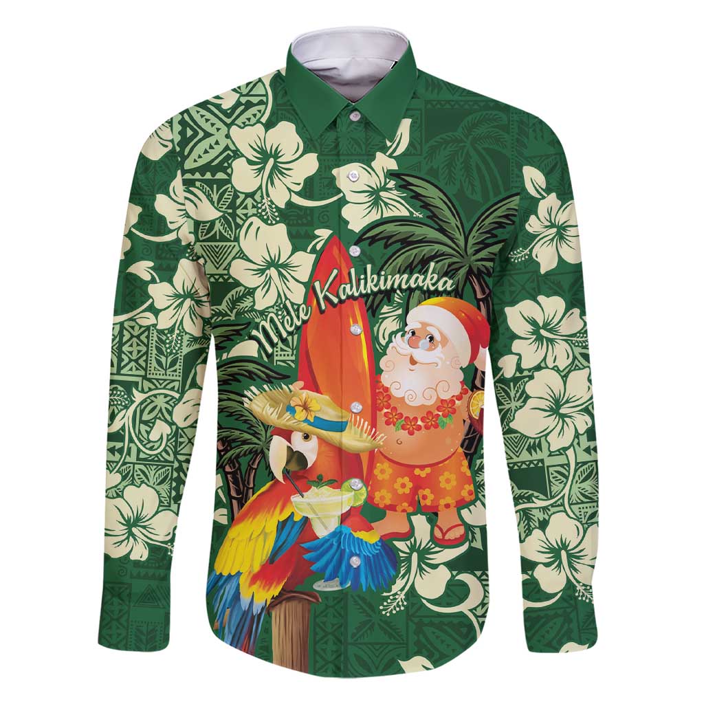 Moss Green Tropical Christmas Hawaii Tapa Family Matching Short Sleeve Bodycon Dress and Hawaiian Shirt Aloha Santa Drink Party - Polynesian Pride