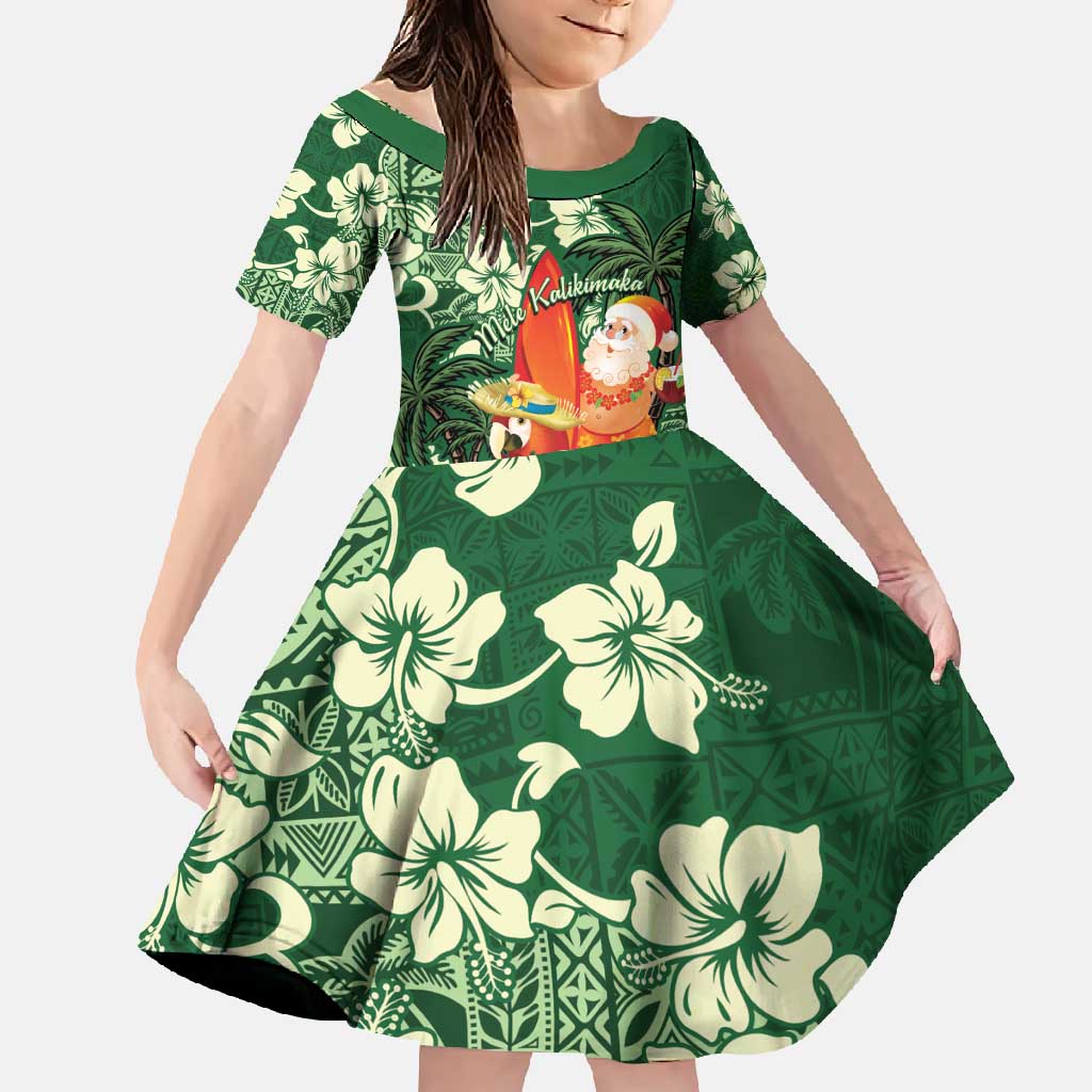 Moss Green Tropical Christmas Hawaii Tapa Family Matching Summer Maxi Dress and Hawaiian Shirt Aloha Santa Drink Party - Polynesian Pride