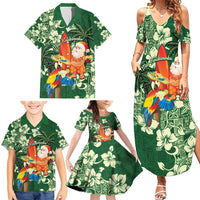 Moss Green Tropical Christmas Hawaii Tapa Family Matching Summer Maxi Dress and Hawaiian Shirt Aloha Santa Drink Party - Polynesian Pride
