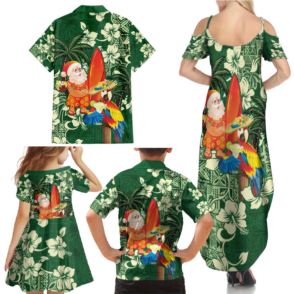 Moss Green Tropical Christmas Hawaii Tapa Family Matching Summer Maxi Dress and Hawaiian Shirt Aloha Santa Drink Party - Polynesian Pride