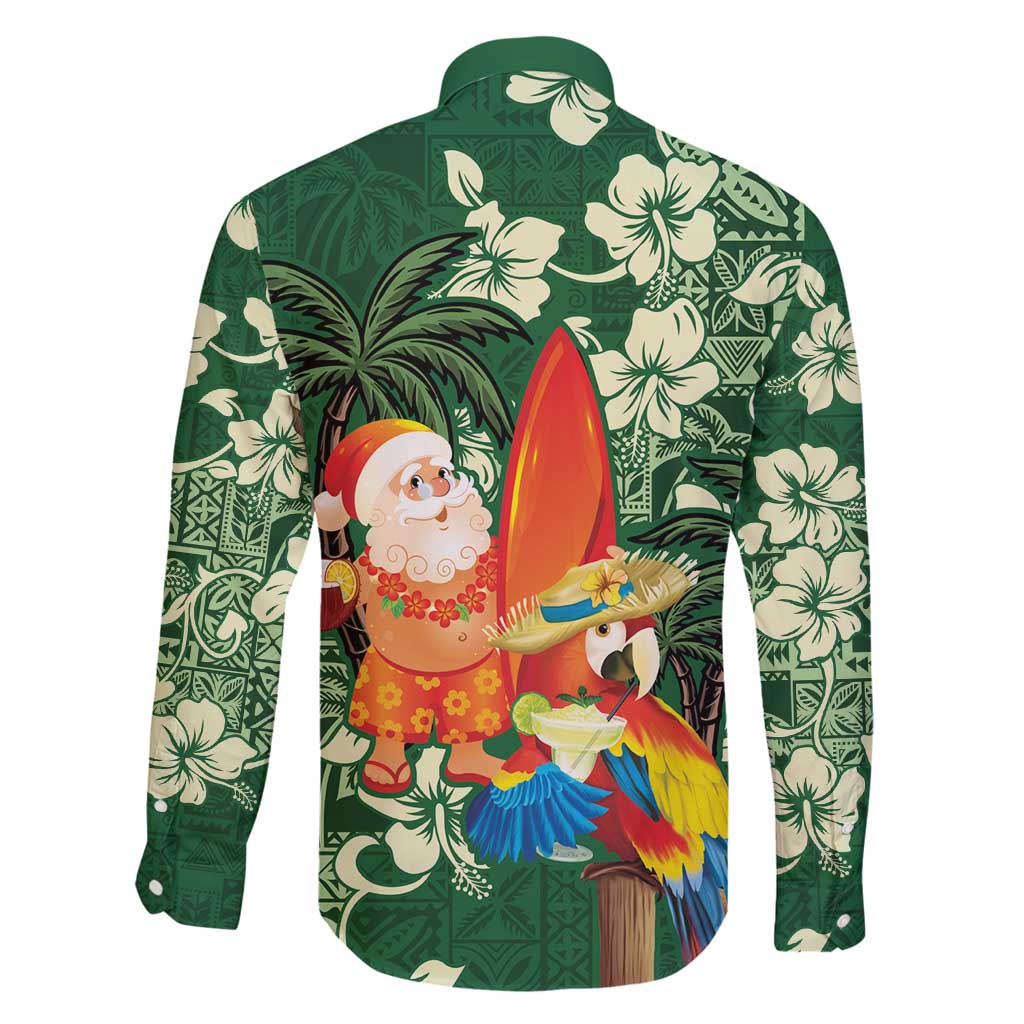 Moss Green Tropical Christmas Hawaii Tapa Family Matching Summer Maxi Dress and Hawaiian Shirt Aloha Santa Drink Party - Polynesian Pride