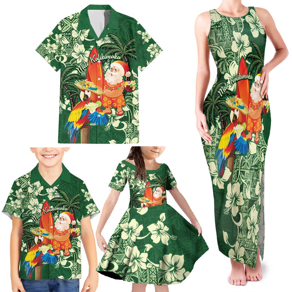 Moss Green Tropical Christmas Hawaii Tapa Family Matching Tank Maxi Dress and Hawaiian Shirt Aloha Santa Drink Party - Polynesian Pride