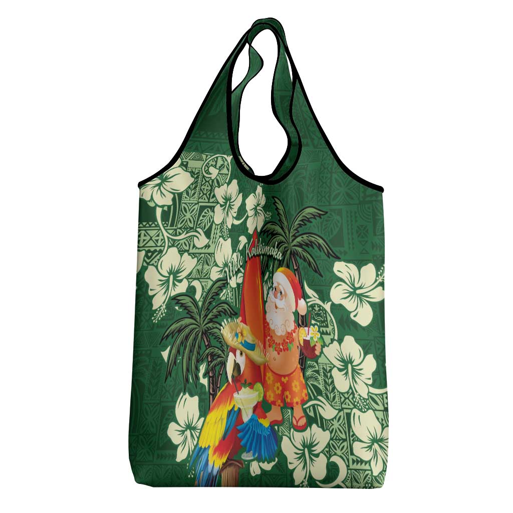 Moss Green Tropical Christmas Hawaii Tapa Grocery Bag Aloha Santa Drink Party - Polynesian Pride