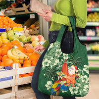 Moss Green Tropical Christmas Hawaii Tapa Grocery Bag Aloha Santa Drink Party - Polynesian Pride