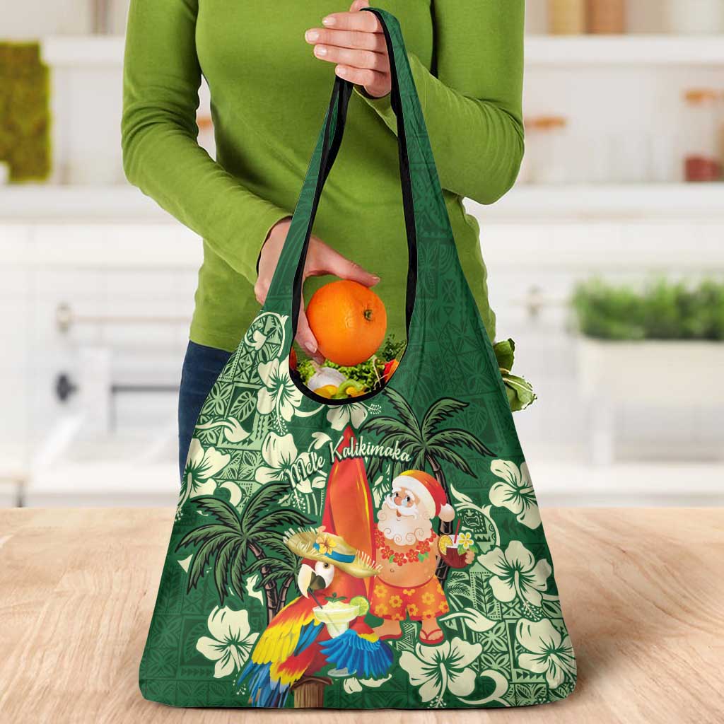 Moss Green Tropical Christmas Hawaii Tapa Grocery Bag Aloha Santa Drink Party - Polynesian Pride