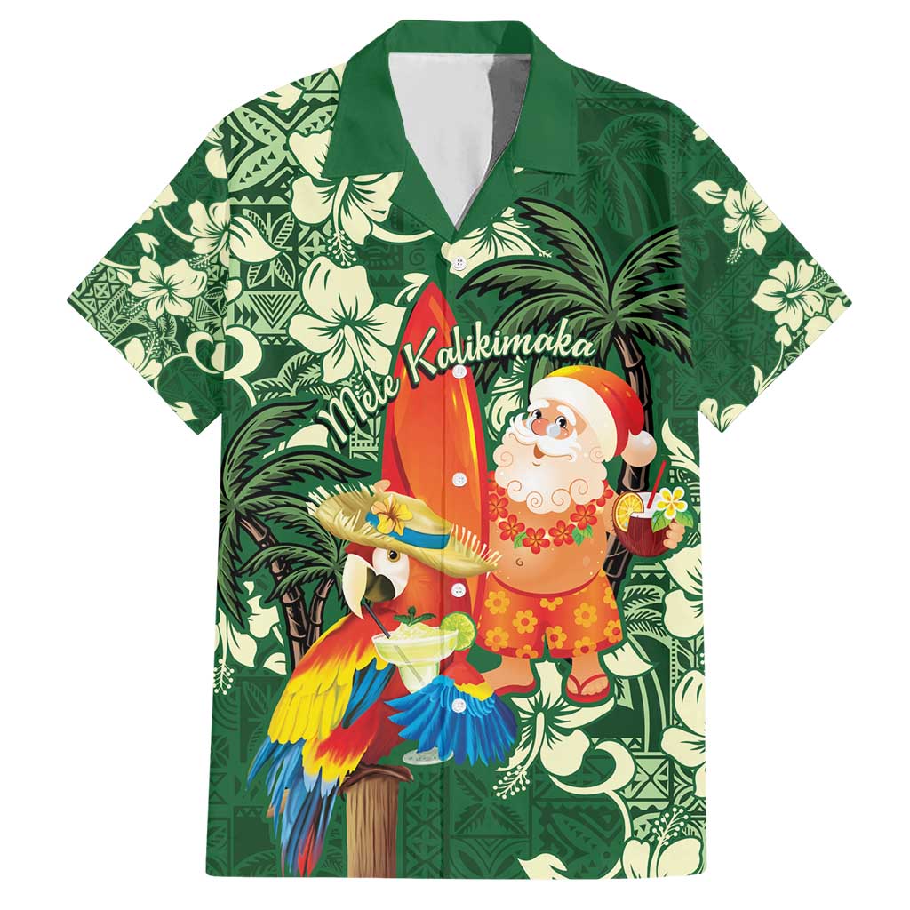 Moss Green Tropical Christmas Hawaii Tapa Hawaiian Shirt Aloha Santa Drink Party - Polynesian Pride