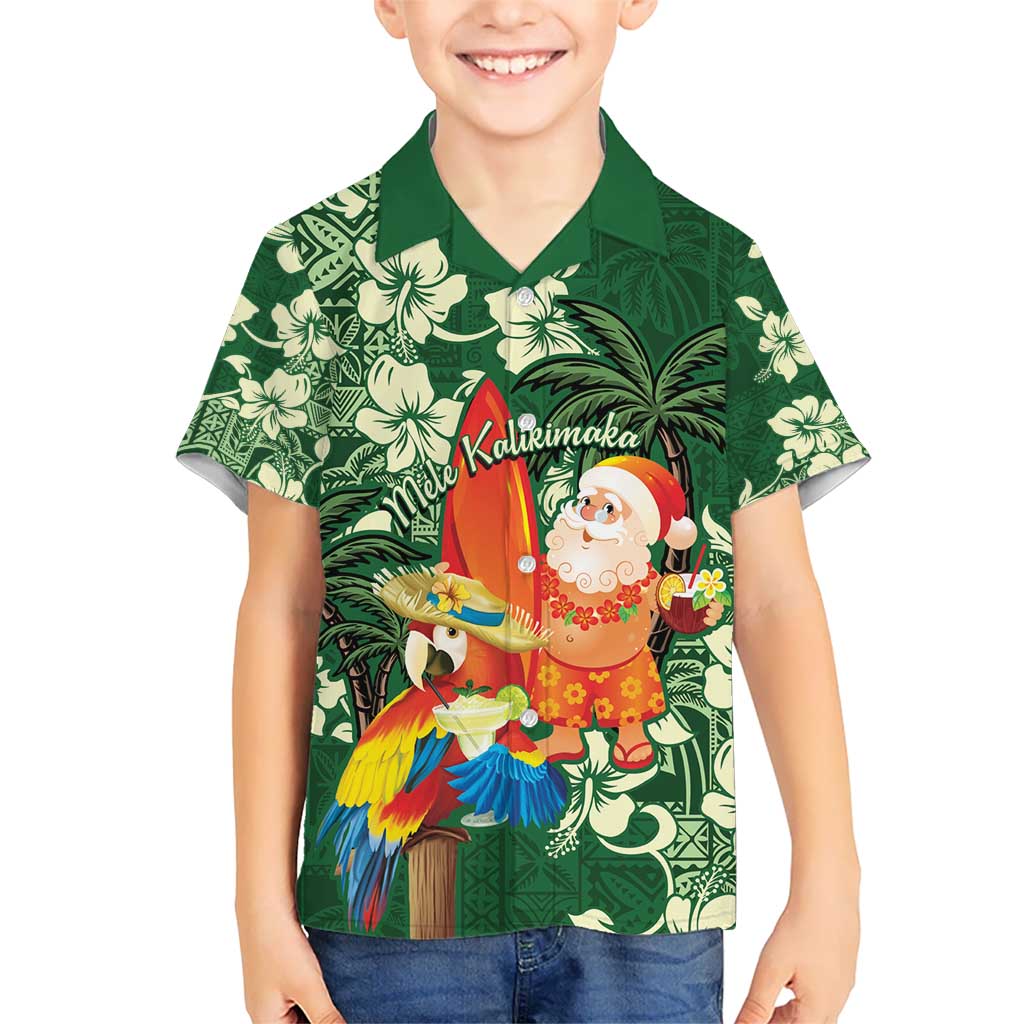 Moss Green Tropical Christmas Hawaii Tapa Kid Hawaiian Shirt Aloha Santa Drink Party - Polynesian Pride