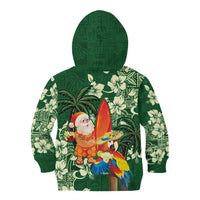 Moss Green Tropical Christmas Hawaii Tapa Kid Hoodie Aloha Santa Drink Party - Polynesian Pride