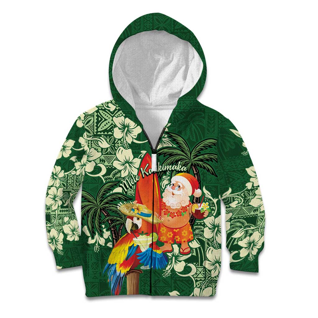 Moss Green Tropical Christmas Hawaii Tapa Kid Hoodie Aloha Santa Drink Party - Polynesian Pride