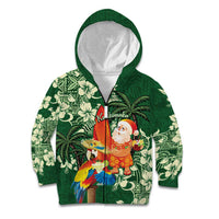 Moss Green Tropical Christmas Hawaii Tapa Kid Hoodie Aloha Santa Drink Party - Polynesian Pride