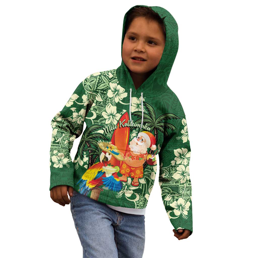 Moss Green Tropical Christmas Hawaii Tapa Kid Hoodie Aloha Santa Drink Party - Polynesian Pride