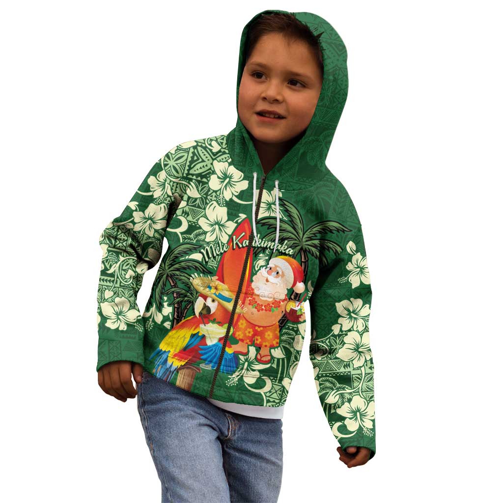 Moss Green Tropical Christmas Hawaii Tapa Kid Hoodie Aloha Santa Drink Party - Polynesian Pride