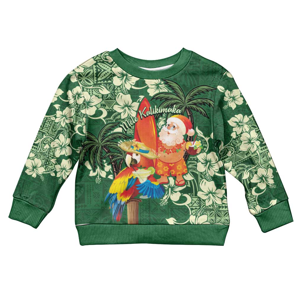 Moss Green Tropical Christmas Hawaii Tapa Kid Ugly Christmas Sweater Aloha Santa Drink Party - Polynesian Pride