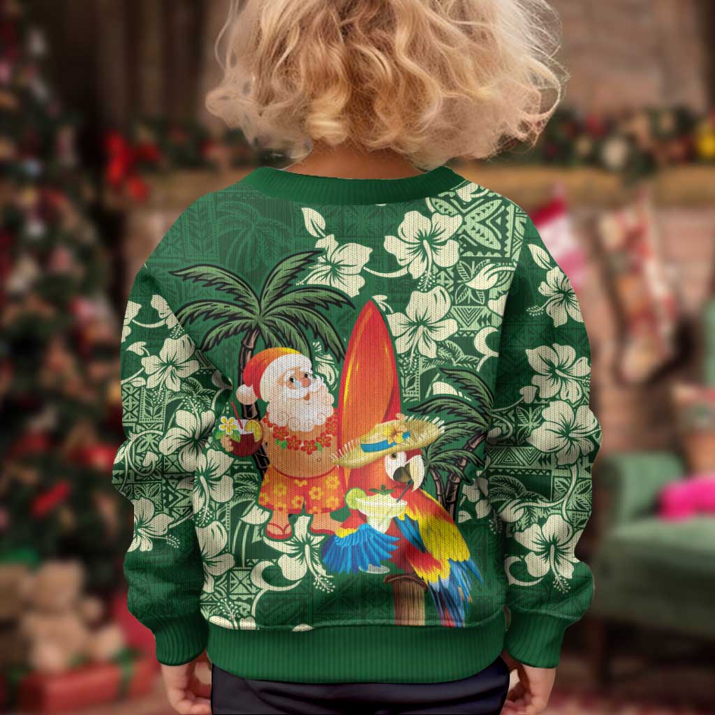 Moss Green Tropical Christmas Hawaii Tapa Kid Ugly Christmas Sweater Aloha Santa Drink Party - Polynesian Pride