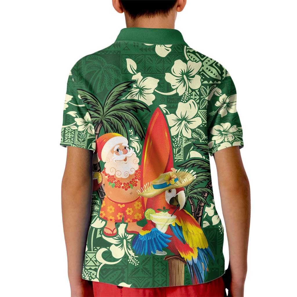 Moss Green Tropical Christmas Hawaii Tapa Kid Polo Shirt Aloha Santa Drink Party - Polynesian Pride