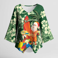 Moss Green Tropical Christmas Hawaii Tapa Kimono Sleeve Blouse Aloha Santa Drink Party - Polynesian Pride