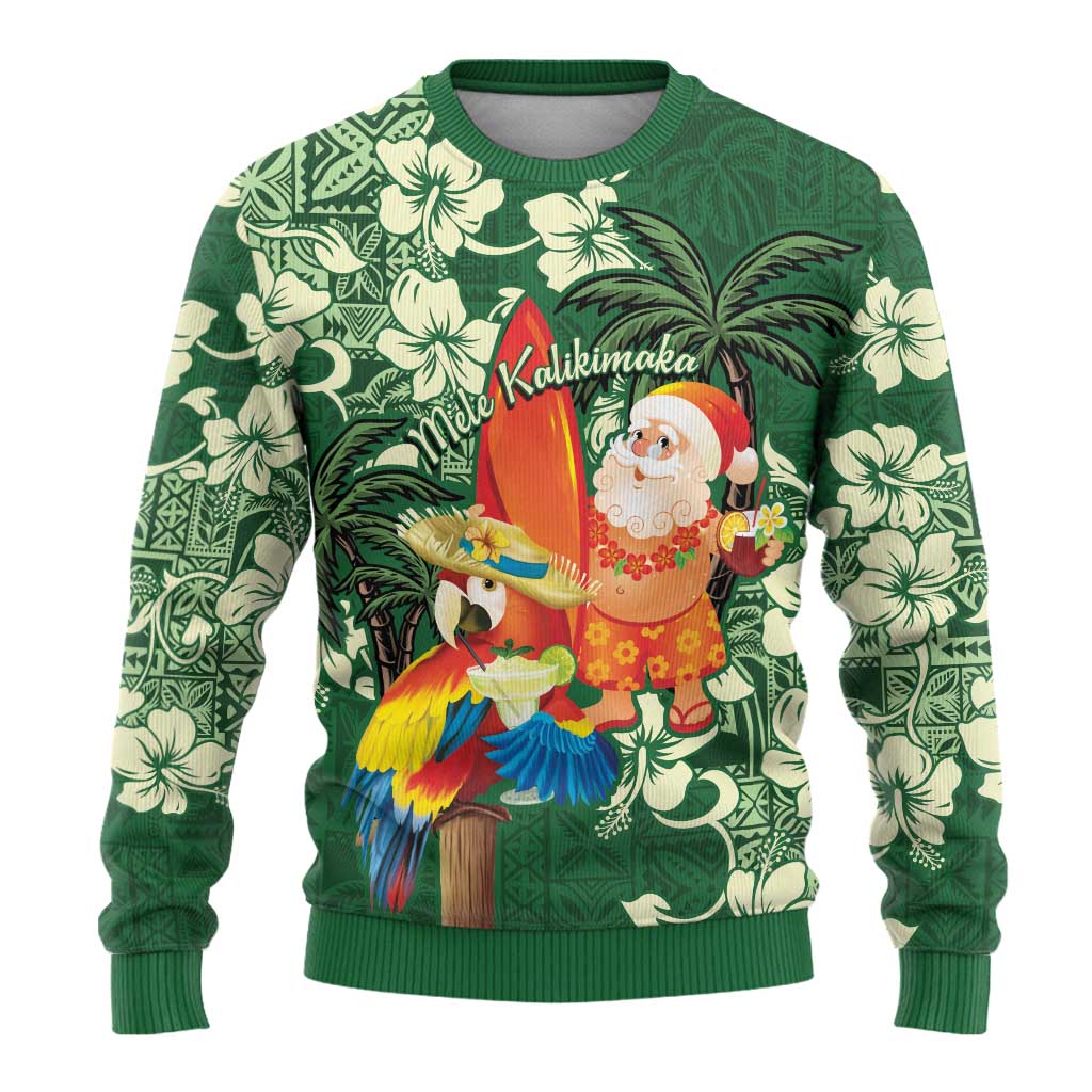 Moss Green Tropical Christmas Hawaii Tapa Ugly Christmas Sweater Aloha Santa Drink Party - Polynesian Pride