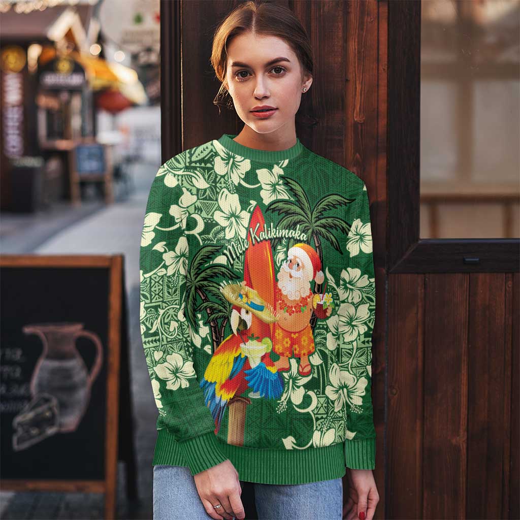 Moss Green Tropical Christmas Hawaii Tapa Ugly Christmas Sweater Aloha Santa Drink Party - Polynesian Pride