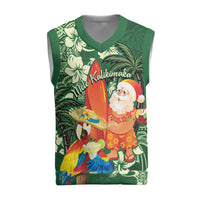 Moss Green Tropical Christmas Hawaii Tapa Christmas Knitted V-Neck Vest Aloha Santa Drink Party - Polynesian Pride