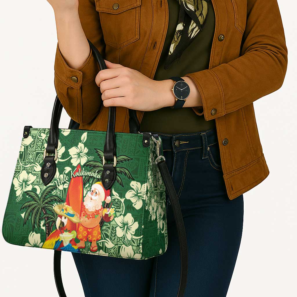 Moss Green Tropical Christmas Hawaii Tapa Leather Bag Aloha Santa Drink Party - Polynesian Pride