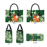 Moss Green Tropical Christmas Hawaii Tapa Leather Bag Aloha Santa Drink Party - Polynesian Pride