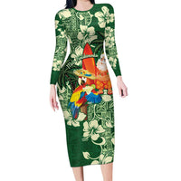 Moss Green Tropical Christmas Hawaii Tapa Long Sleeve Bodycon Dress Aloha Santa Drink Party - Polynesian Pride