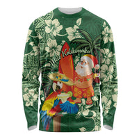 Moss Green Tropical Christmas Hawaii Tapa Long Sleeve Shirt Aloha Santa Drink Party - Polynesian Pride