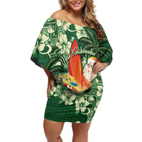 Moss Green Tropical Christmas Hawaii Tapa Off Shoulder Short Dress Aloha Santa Drink Party - Polynesian Pride