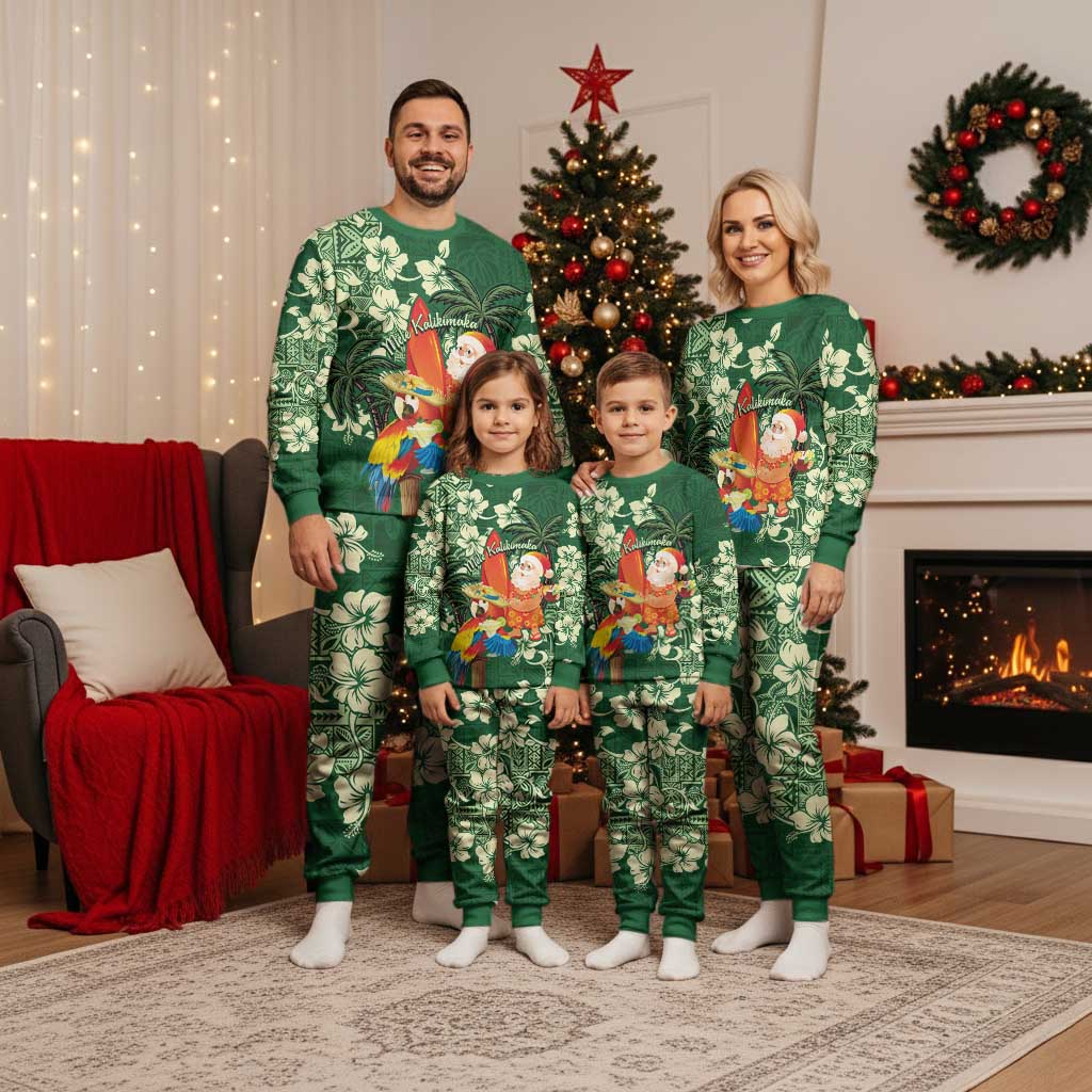 Moss Green Tropical Christmas Hawaii Tapa Christmas Pajama Set Aloha Santa Drink Party - Polynesian Pride