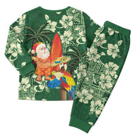 Moss Green Tropical Christmas Hawaii Tapa Christmas Pajama Set Aloha Santa Drink Party - Polynesian Pride