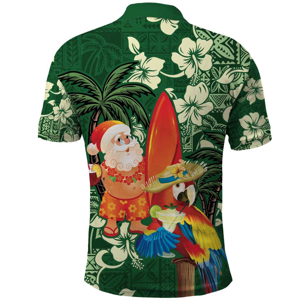 Moss Green Tropical Christmas Hawaii Tapa Polo Shirt Aloha Santa Drink Party - Polynesian Pride