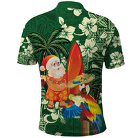 Moss Green Tropical Christmas Hawaii Tapa Polo Shirt Aloha Santa Drink Party - Polynesian Pride