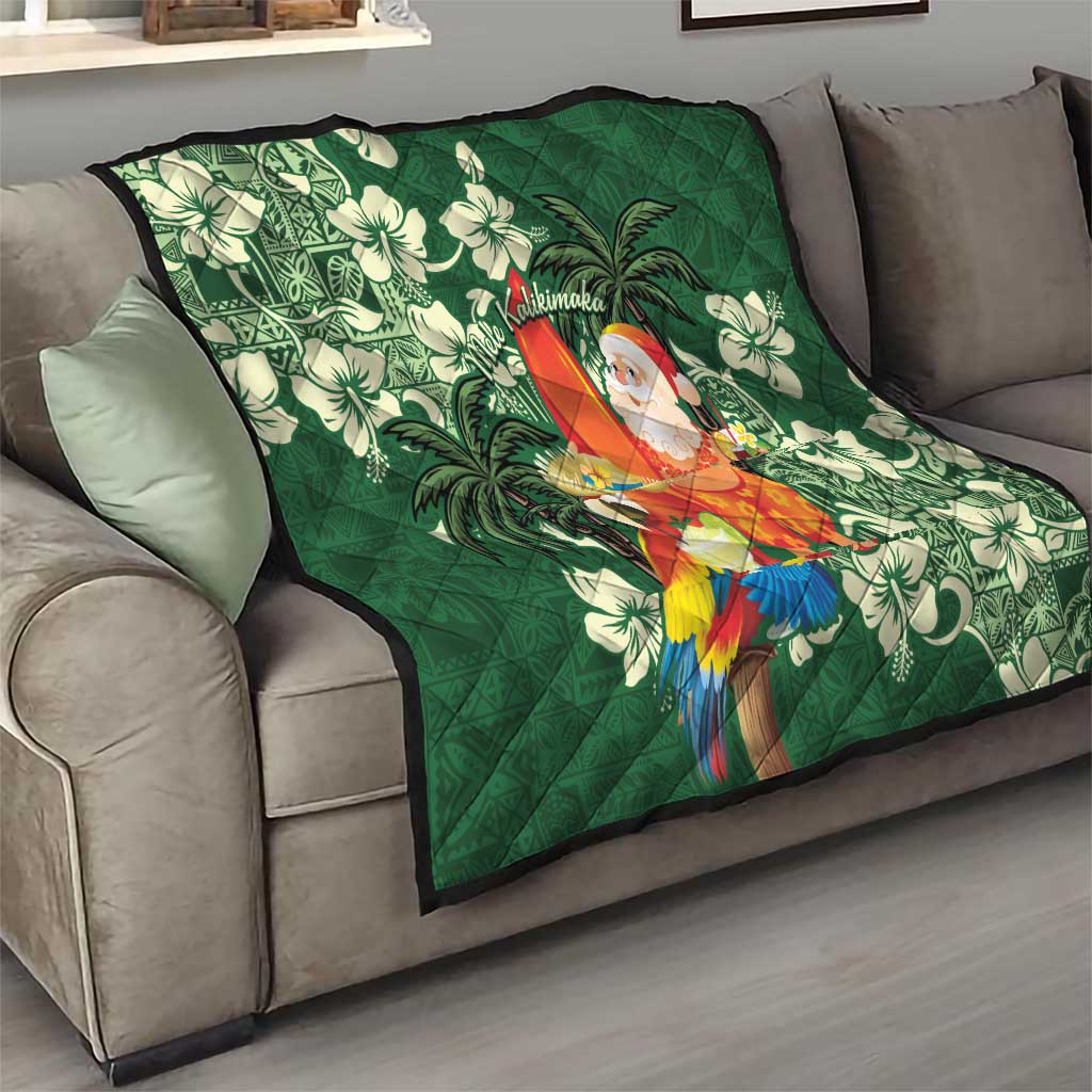Moss Green Tropical Christmas Hawaii Tapa Quilt Aloha Santa Drink Party - Polynesian Pride